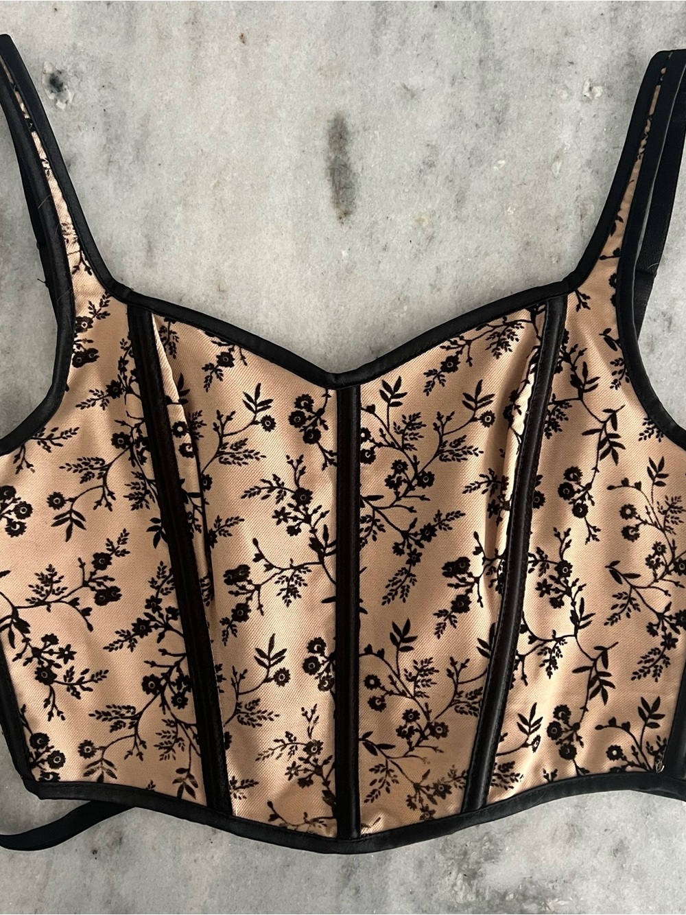 Floral Mesh Overlay Nude Crop Top
